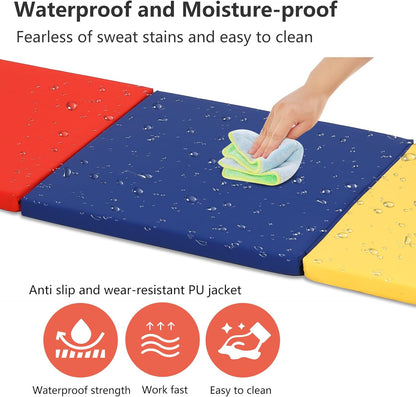 PayLessHere Gymnastics Mat - Folding Gymnastic Mat for Tumbling, Stretching, Yoga & Arts - Thick PU Leather - Indoor/Outdoor