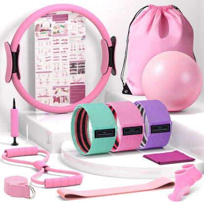 Pilates Kit for Home Workouts, Pilates Essentials Kit for Women, Better Me Pilates Kit,Pilates Equipment with 14.5"Pilates Ring Set,9" Yoga Ball,Cooling Towel,6 Pilates Resistance Bands for Stretching