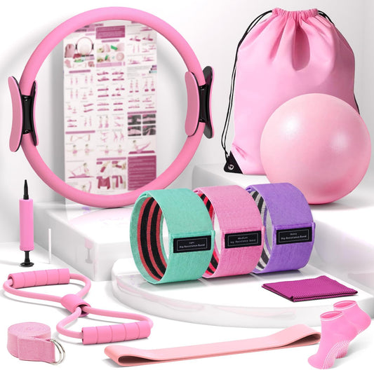 Pilates Kit for Home Workouts, Pilates Essentials Kit for Women, Better Me Pilates Kit,Pilates Equipment with 14.5"Pilates Ring Set,9" Yoga Ball,Cooling Towel,6 Pilates Resistance Bands for Stretching