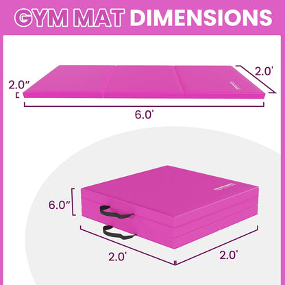 Fitvids Folding Exercise Gymnastics Mat for Tumbling, 2'x6'x2" Gym Workout Mat with Carrying Handles High-Density Anti-Tear Portable Fitness Aerobics Mats for Home Gym Yoga Pilates MMA Core Training