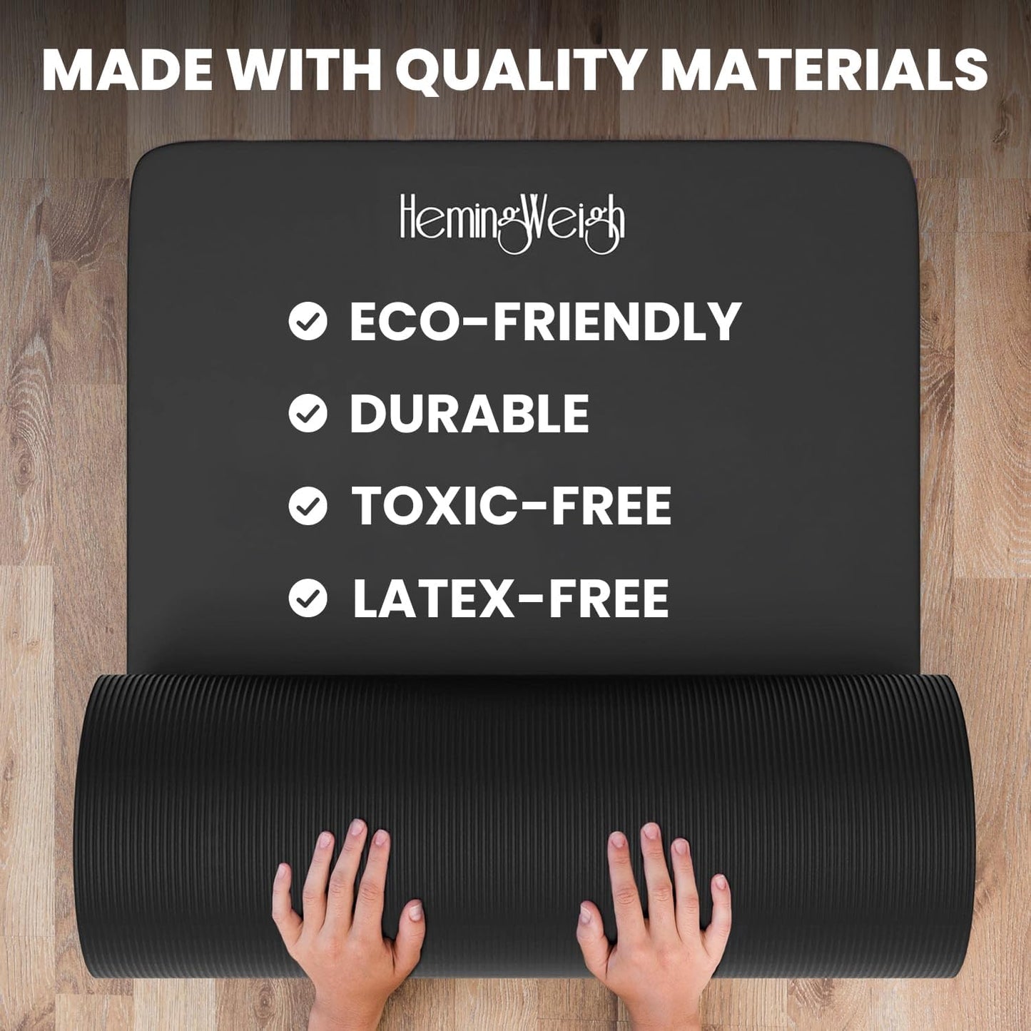 HemingWeigh 1 Inch Extra Thick Non Slip Yoga Mat - Exercise Mats for Home Workouts, Black (70"L x 23"W)
