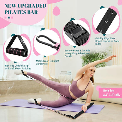 COFOF Pilates Bar Kit with Resistance Bands, Multifunctional Yoga Pilates Bar with Heavy-Duty Metal Adjustment Buckle, Portable Home Gym Pilates Resistance Bar Kit for Women Full Body Workouts