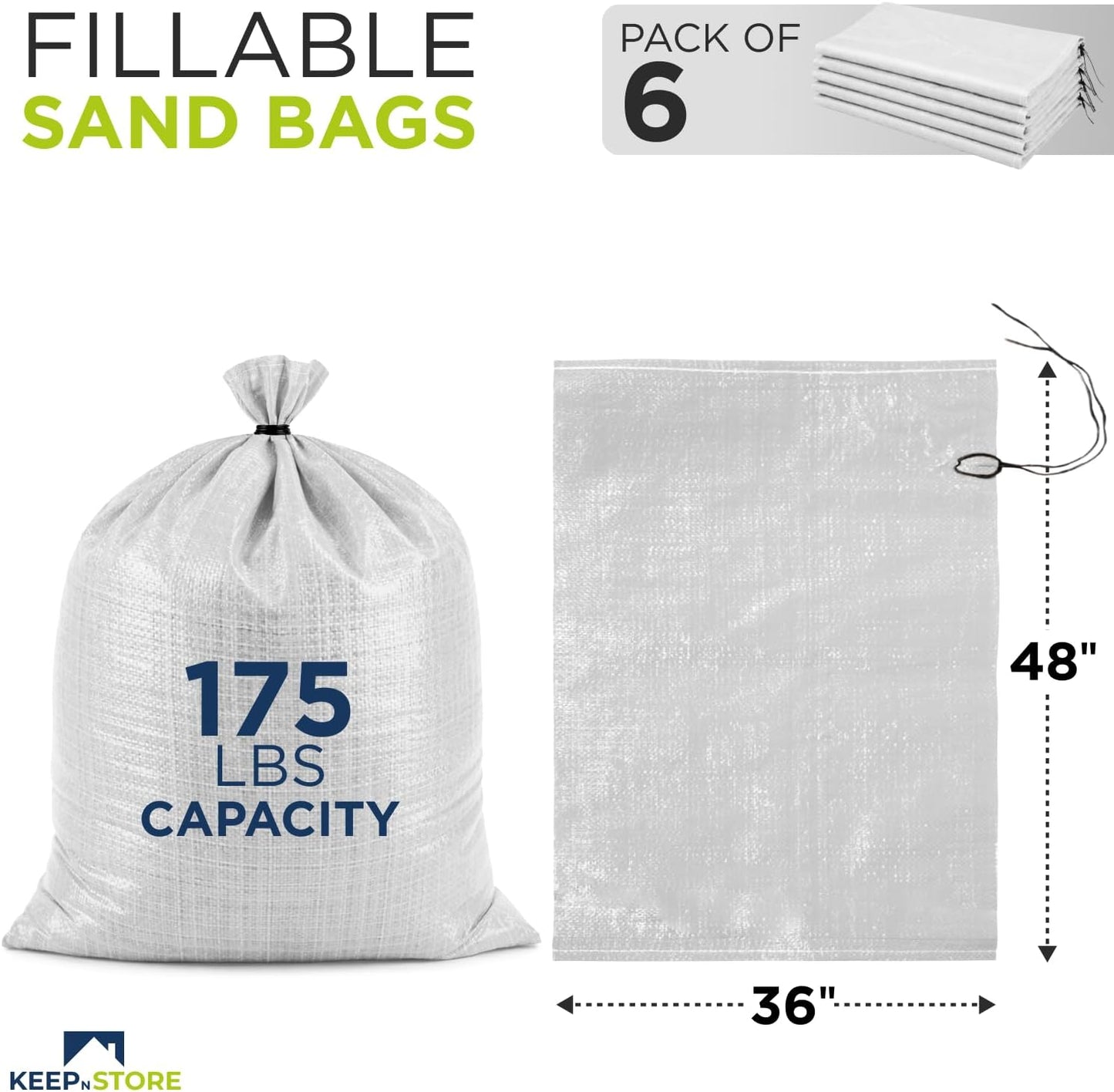 Heavy Duty Sand Bags Pack of 3, White Empty Sandbags with Built-In Ties, Woven Polypropylene UV Protection 1600 Hours, Fillable Sand Bags for Flood Control, Weight, 10x14 inches, 15 Pounds Volume