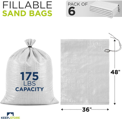 Heavy Duty Sand Bags Pack of 3, White Empty Sandbags with Built-In Ties, Woven Polypropylene UV Protection 1600 Hours, Fillable Sand Bags for Flood Control, Weight, 10x14 inches, 15 Pounds Volume
