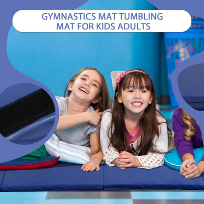Gymnastics Mat for Tumbling, Folding Tumbling Mat Exercise Mat Gym Mat Tumbling Mats for Kids, Adults, PU Leather Yoga Mat with Carrying Handles