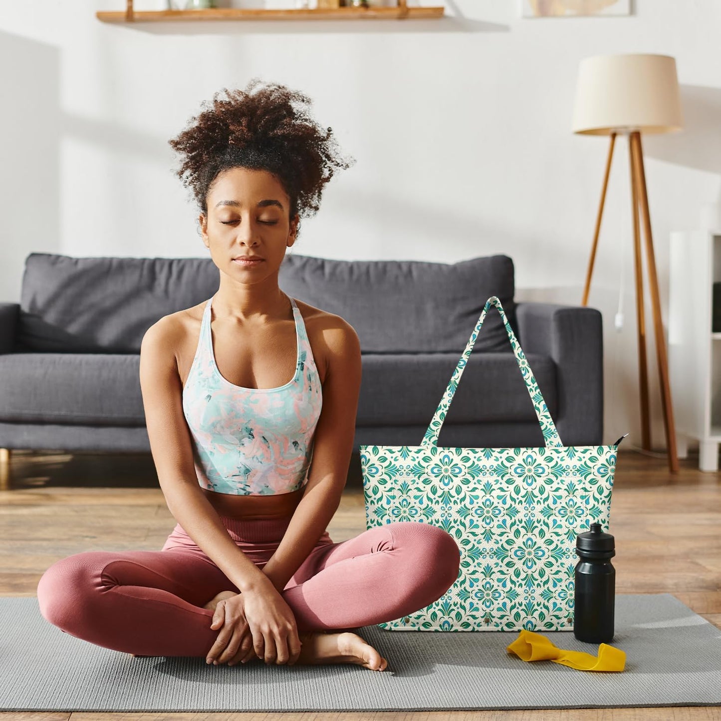 Yoga Bag for Women, Large Canvas Yoga Mat Tote Bag with Yoga Mat Carrier - Large Mat Pocket Fitness Tote for Pilates, Gym, Travel, Office & Beach