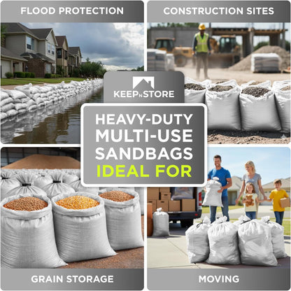 Heavy Duty Sand Bags Pack of 3, White Empty Sandbags with Built-In Ties, Woven Polypropylene UV Protection 1600 Hours, Fillable Sand Bags for Flood Control, Weight, 10x14 inches, 15 Pounds Volume