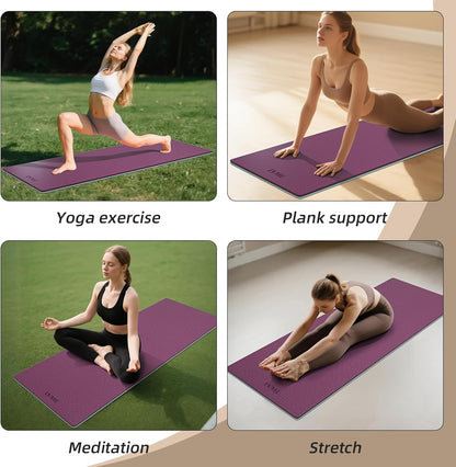 Yoga Mat Non Slip, Anti-Tear 1/4" & 2/5" Thick TPE Yoga Mats for Women and Men, a stylish and practical dual-tone yoga mat.72"x24" Exercise & Fitness Mat with Carrying Strap, Workout Mats for Yoga, Pilates and Floor Exercise