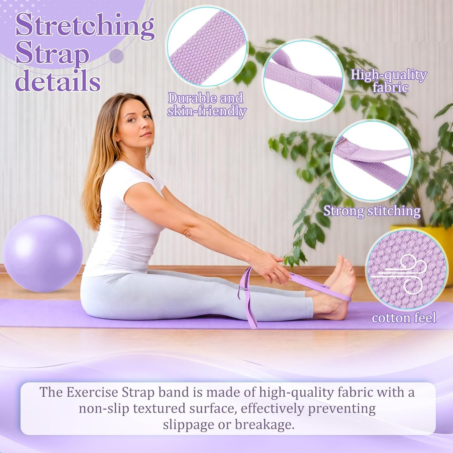 Pilates Set with 2 Yoga Exercise Balls (25.6”&9.8”), Yoga Block, Stretch Strap & Foot Pump, Stability Fitness Ball Kit for Home Gym Equipment Workout Pregnancy Physical Therapy