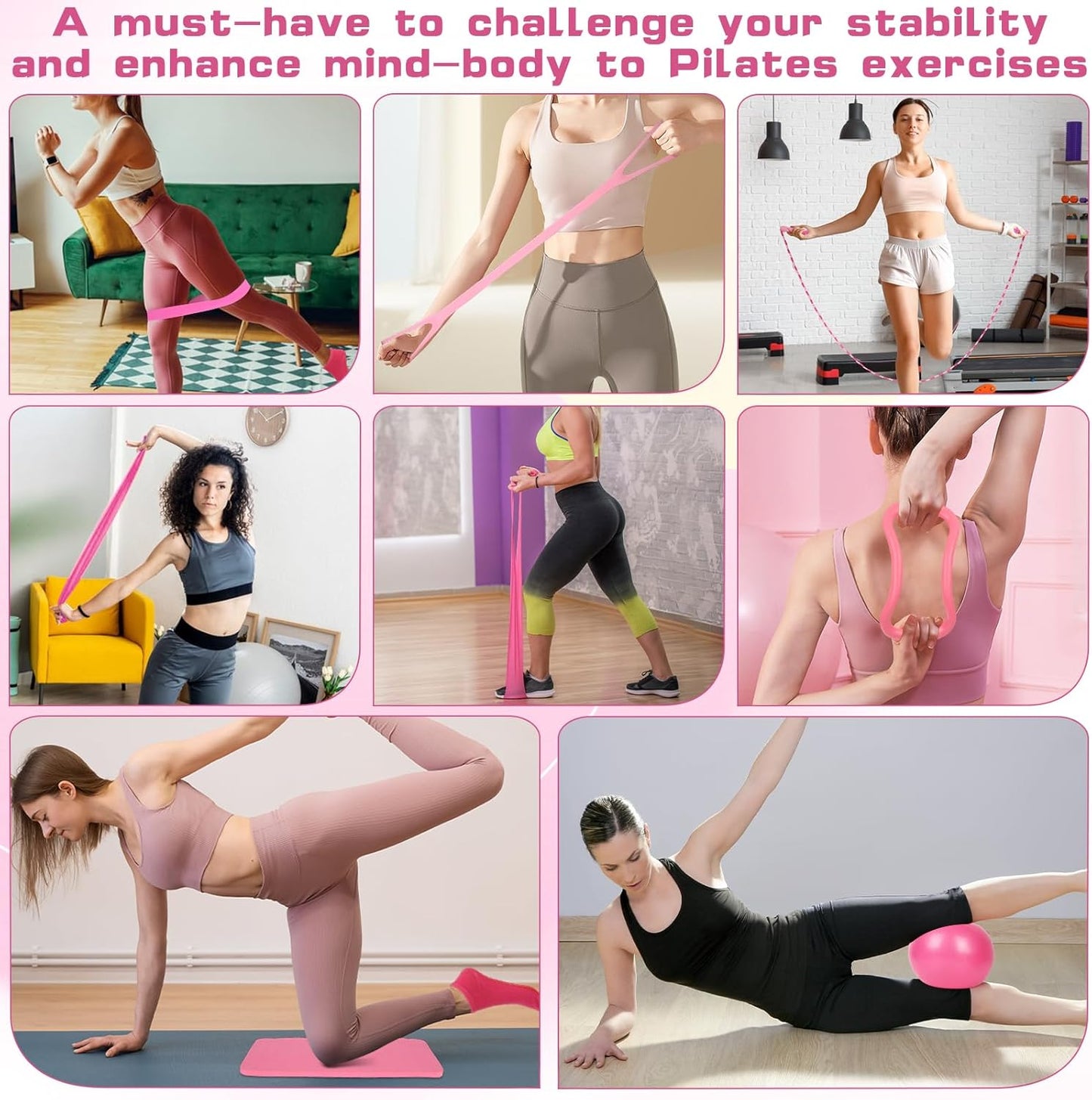 15 Pcs Home Pilates Essentials Kit for Women,Pilates Kit with 9 Inch Yoga Ball,Pilates Ring,Resistance Bands,Jump Rope,Workout Sets for Women,Pilates Equipment Set for Starter Toning Workout at Home