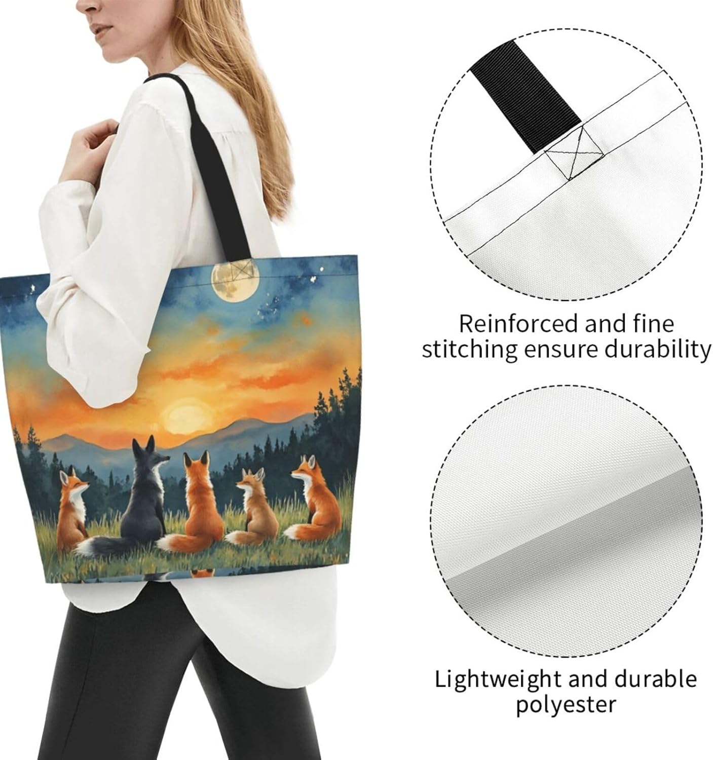 Tote Shoulder Bag Large Durable Reusable Eco-friendly Handbag Lightweight Stylish for Daily Use-19.7x15.7x5.9 Inch - Colors A