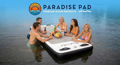 Inflatable Water Yoga Mat Board Floating Exercise Platform for Yoga and Pilates. Aquatic Fitness pad for Pools, Lakes. 96"x 35"x 6" includes storage bag, hand pump and repair kit. Paradise Pad