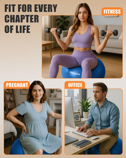 GalSports Stability Ball for Core Training & Physical Therapy – Anti-Burst, Slip-Resistant Yoga Ball for Home Gym, Pilates, Balance & Posture Improvemen