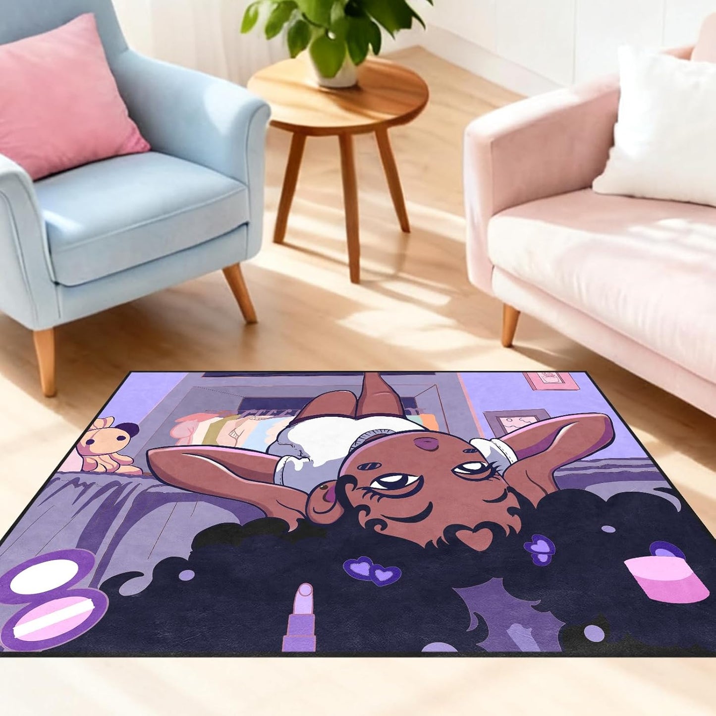 Black Girl Area Rug for Bedroom African Black Girls Floor Rugs for Living Room Playroom Cartoon Art Home Decor Soft Yoga Mats for Women Afro Purple 47" x 31" (2.7 x 3 Feet)