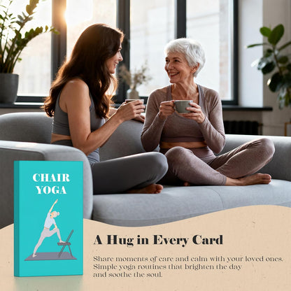 Chair Yoga Cards with Solid Wood Stand for Seniors & Older Adults | 50 Large Print Exercises with 5 Guided Routines | The Perfect Chair Yoga Gift for Balance, Strength & Flexibility