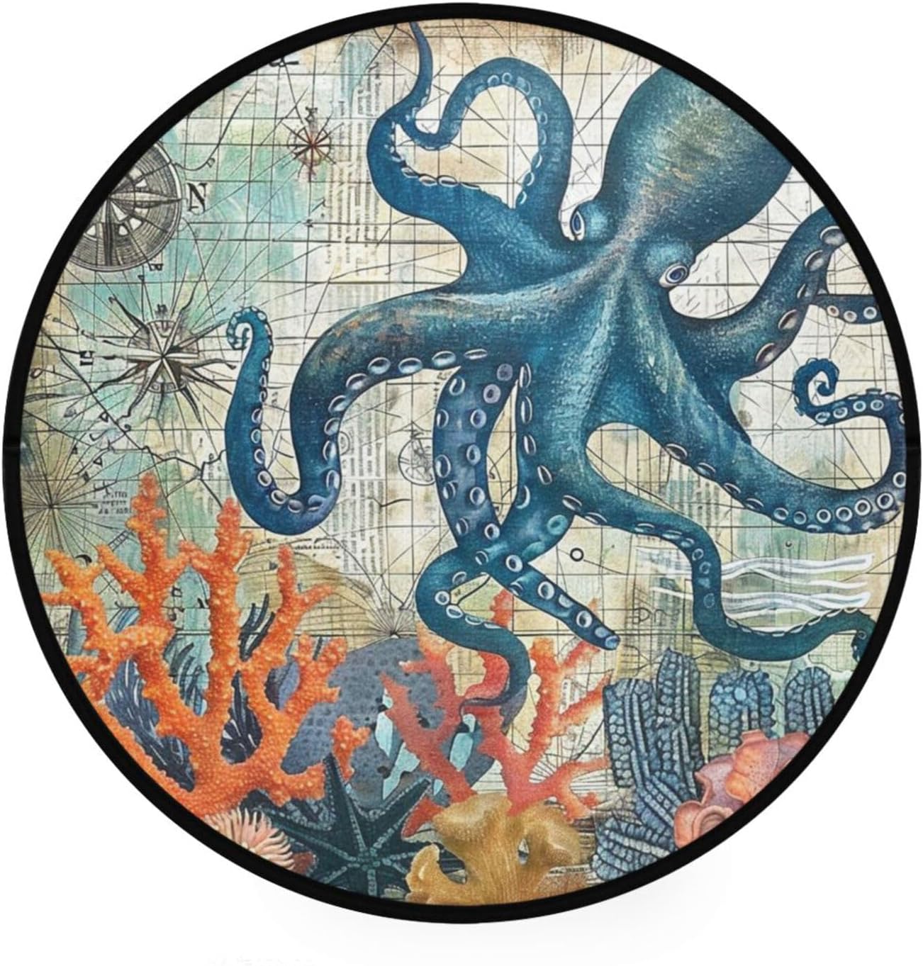 Vdsrup Ocean Sea Horse Doormat Nautical Seahorse Starfish Round Floor Mat Non Slip Carpet Yoga Mat Rug for Entryway Living Room Bedroom Home Decor 3'