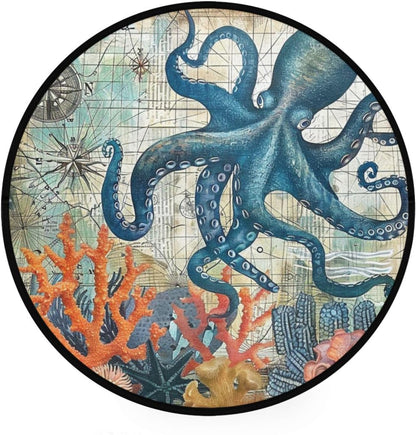 Vdsrup Ocean Sea Horse Doormat Nautical Seahorse Starfish Round Floor Mat Non Slip Carpet Yoga Mat Rug for Entryway Living Room Bedroom Home Decor 3'