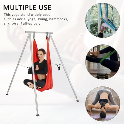 HECASA 9.6FT Adjustable Height Yoga Frame & Yoga Hammock, Professtional Yoga Swing Stand Comes with 236 Inch Aerial Silk, Supports Up to 550lbs, Suitable for Both Indoor and Outdoor Yoga Exercise