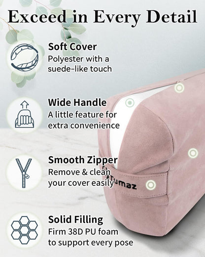 Tumaz Yoga Bolster Set - Rectangular Bolster Pillow for Restorative Yoga, Soft Meditation Pillow with Carry Handle and 8-Feet Strap, Machine Washable Cover