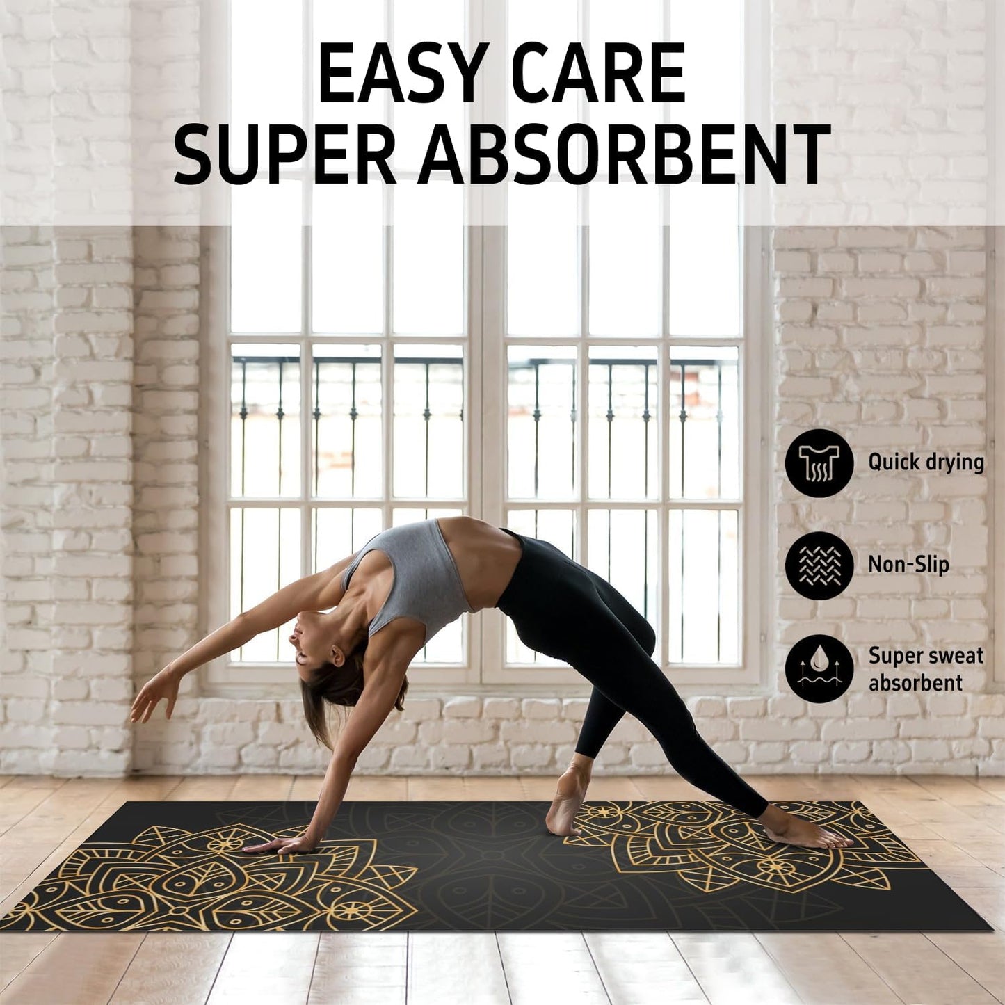 Hot Yoga Mat Towel with Corner Pockets Yoga Towels for Hot Yoga Non Slip with Travel Bag Sweat Absorbent Yoga Blankets Mat Cover for Workout Gym 70"x26" (Mountain-01, 70x26)