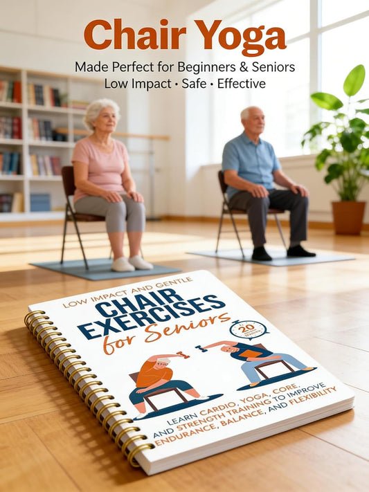Chair Yoga for Seniors Over 60 Book, 2-Person Cover Design with Exercise Chart, Gentle Poses for Weight Loss and Mobility, Senior Workout Guide for Home