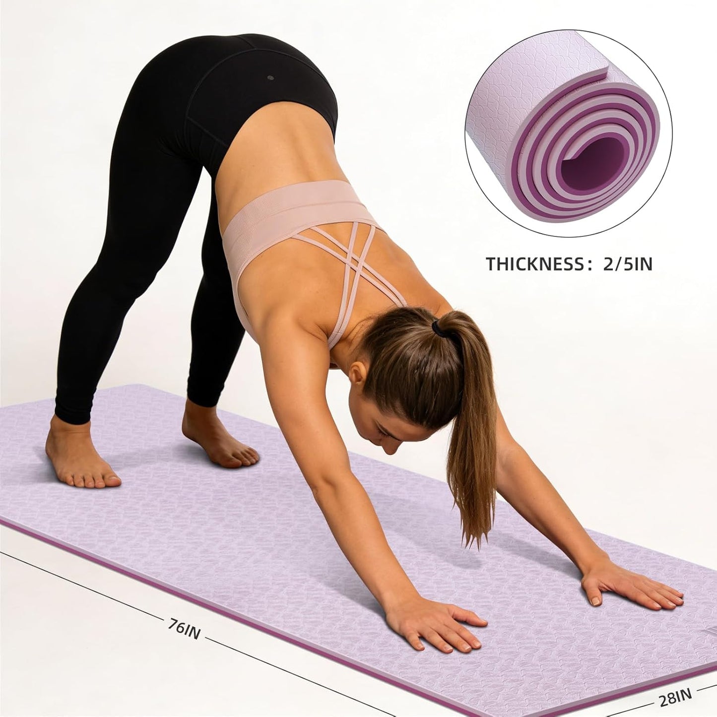 10mm Thick Yoga Mat for Tall Men & Women, Extra Long 76x28in Non Slip TPE Exercise Mat with Carrying Strap, Mat for Yoga Pilates Fitness,Indoor Outdoor Use