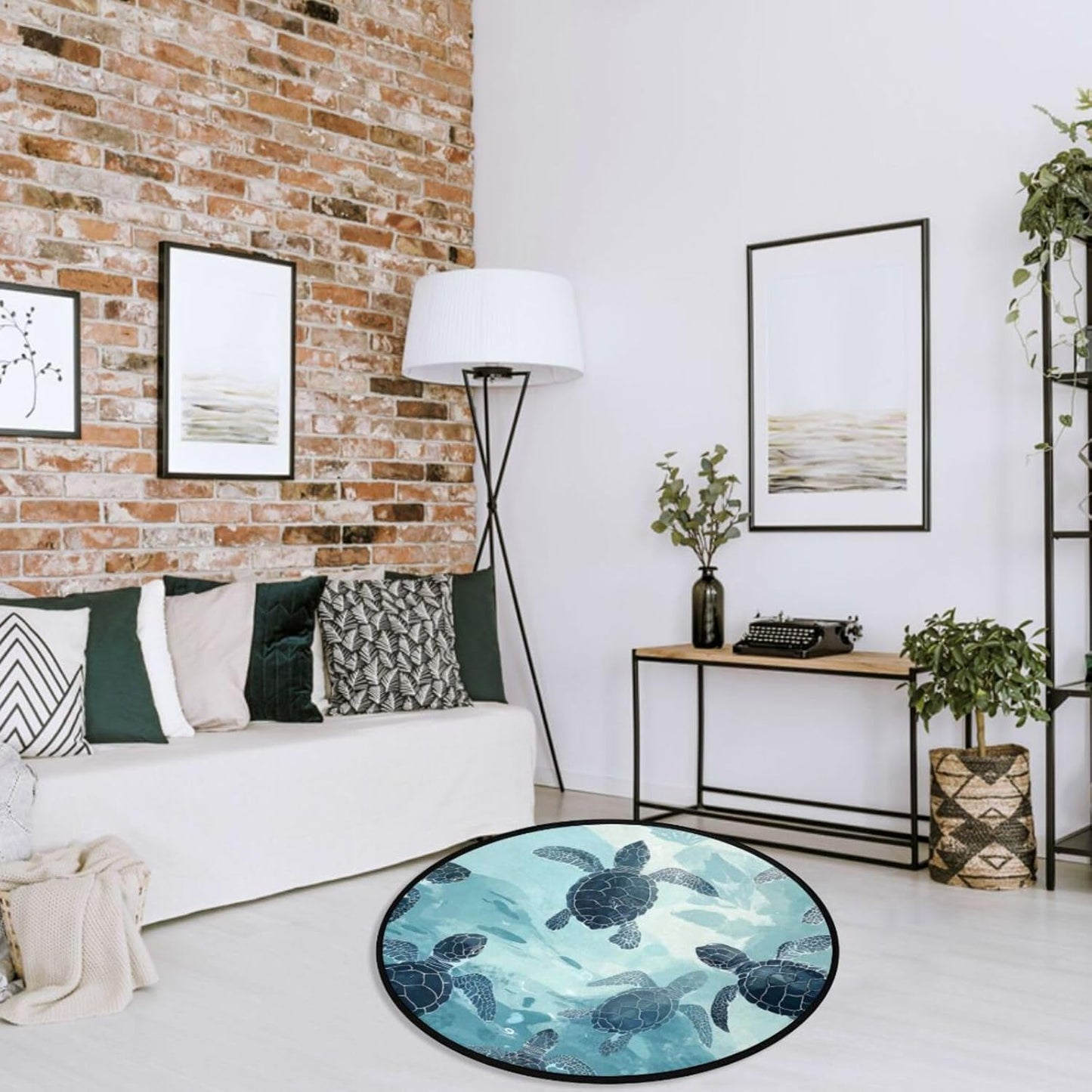 Vdsrup Ocean Sea Horse Doormat Nautical Seahorse Starfish Round Floor Mat Non Slip Carpet Yoga Mat Rug for Entryway Living Room Bedroom Home Decor 3'