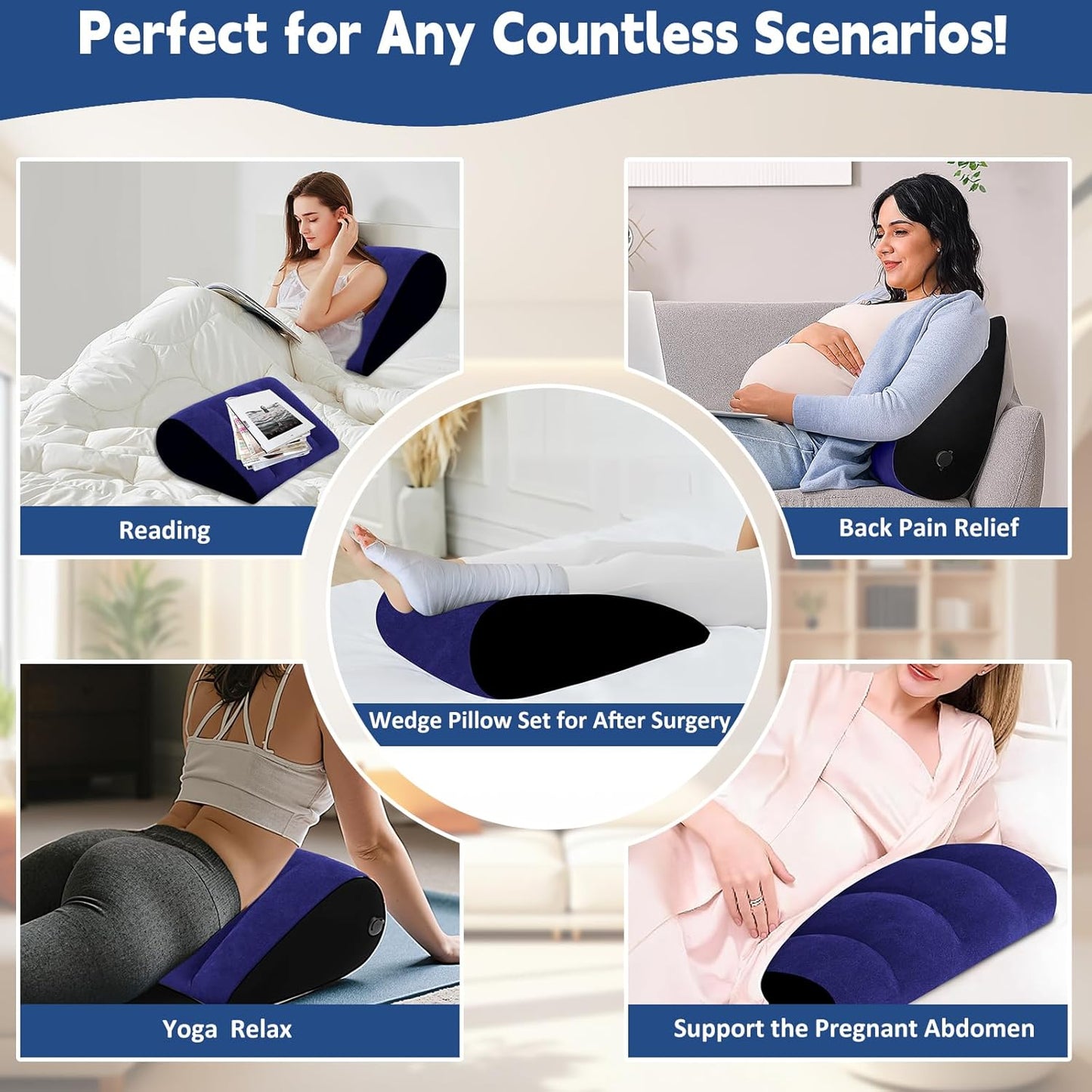 Prosixtoy Portable Wedge Pillow Inflatable Cushion - Body Positioners Lightweight Wedge Pillow for Sleeping, Leg Elevation, Use in Bed, Travel, Camping, Fast Inflating Deflation (Black)