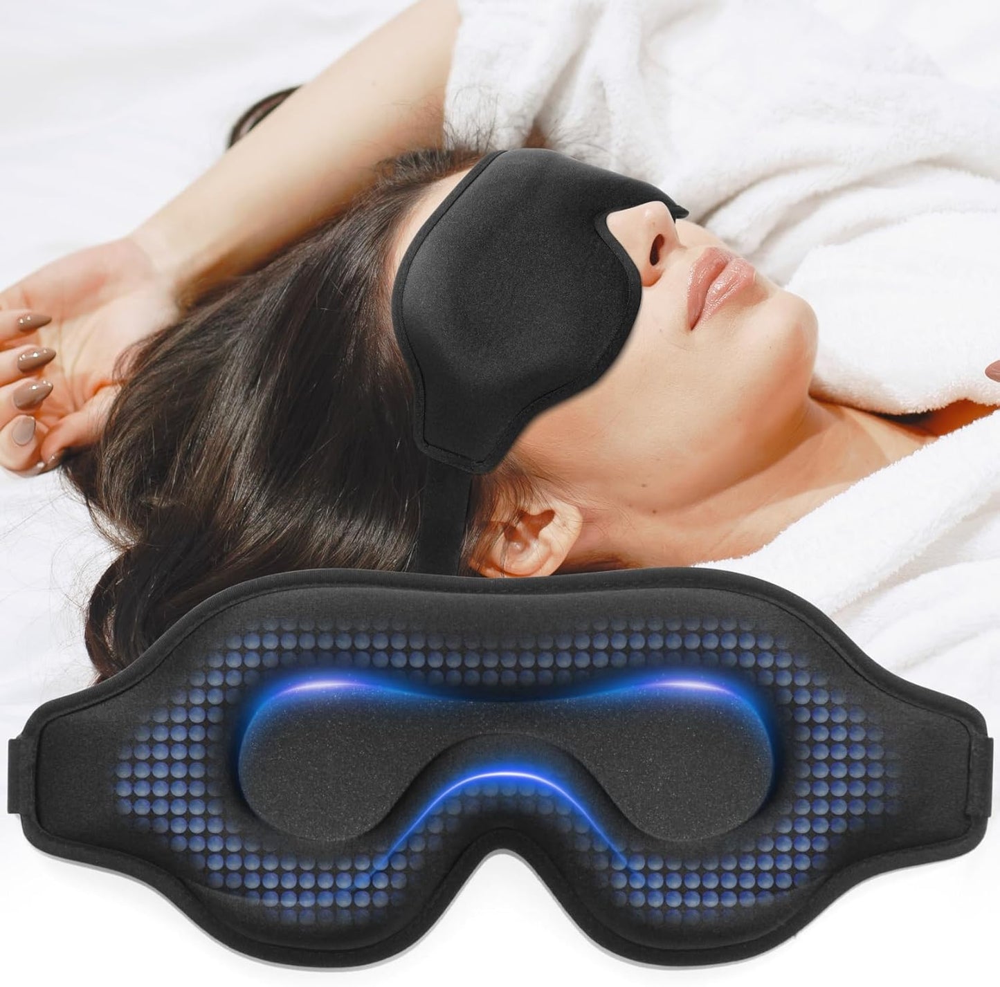 Sleep Eye Mask for Men Women, Sleeping Mask for Side Sleeper, Travel Blackout Night Blindfold Eye Shade Cover with Adjustable Strap (Black)