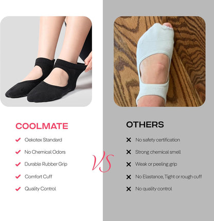 COOLMATE Pilates Socks with Grips for Women, Yoga Socks, Crew Non Slip Women for Barre, Pilates Gifts for Women - Colors A