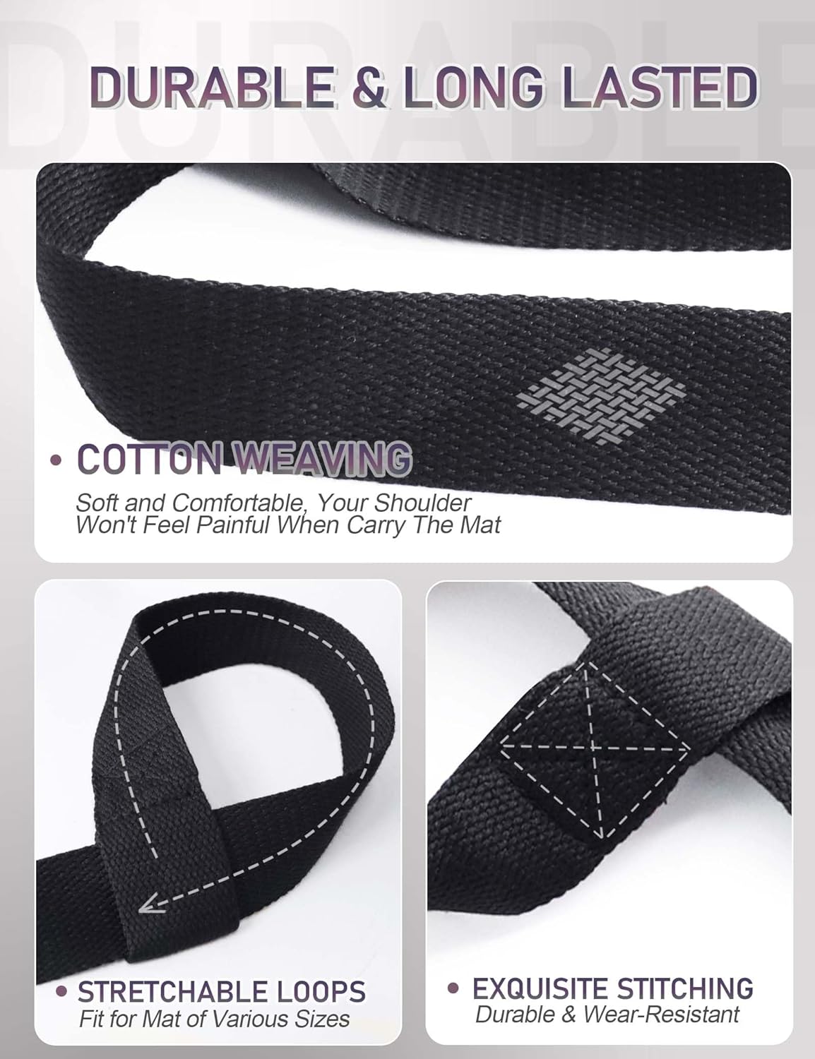 MRZZATA Yoga Mat Carrier Strap Long - Adjustable Thick and Wide Strap for Carrying Mat or Stretching, Black