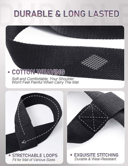 MRZZATA Yoga Mat Carrier Strap Long - Adjustable Thick and Wide Strap for Carrying Mat or Stretching, Black