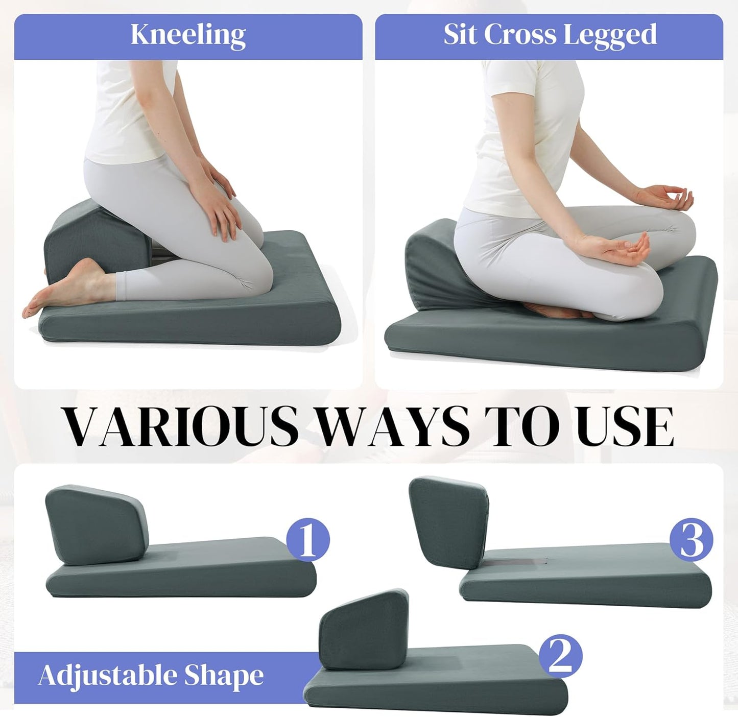 HOMBYS Adjustable Meditation Cushion Set, Thickened Foam Yoga Pillow for Floor Sitting with Hip & Knee Support, Ergonomic Wedge Floor Cushion for Meditation & Mindfulness