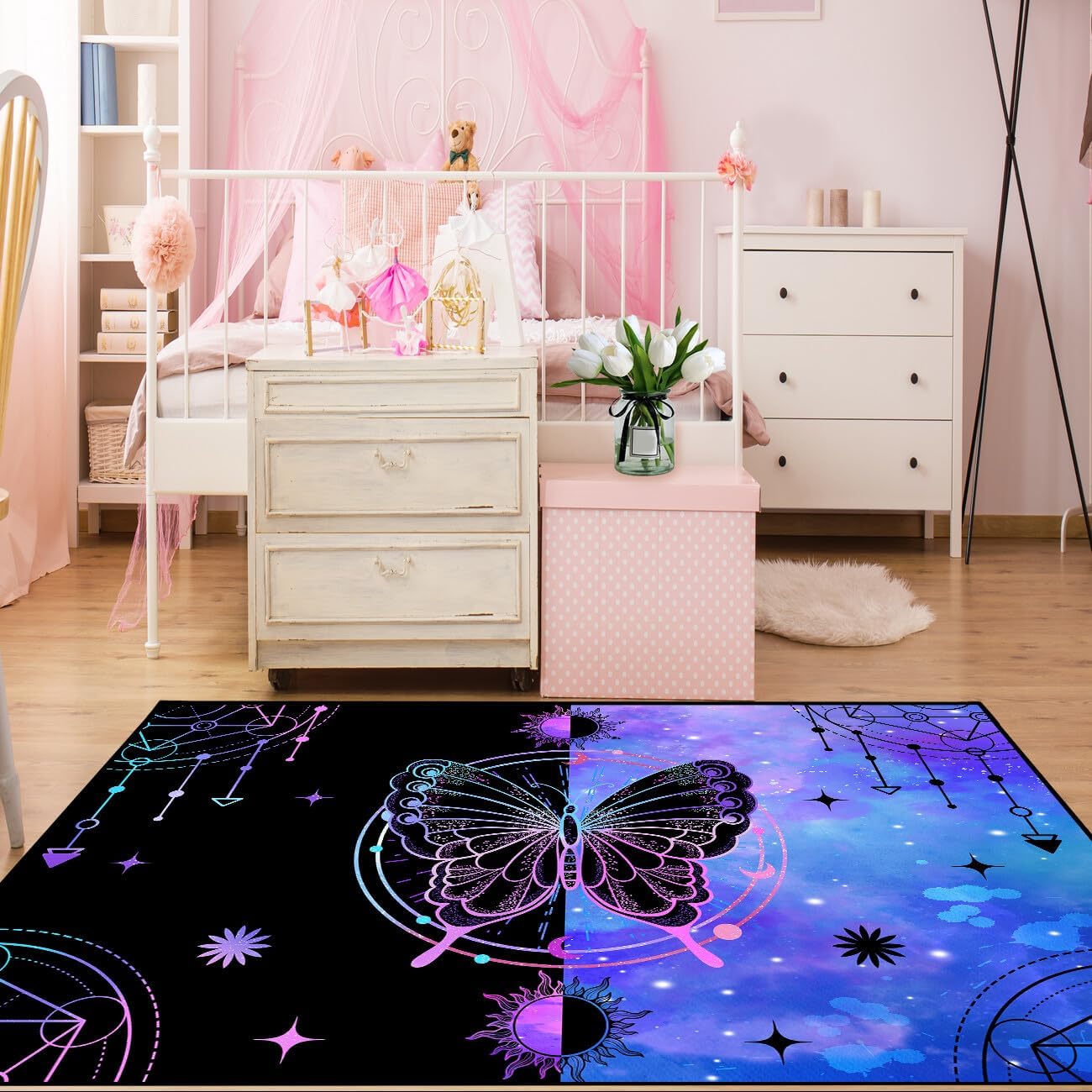 Black Girl Area Rug for Bedroom African Black Girls Floor Rugs for Living Room Playroom Cartoon Art Home Decor Soft Yoga Mats for Women Afro Purple 47" x 31" (2.7 x 3 Feet)