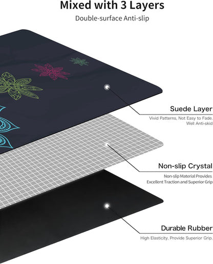 nuveti Printed Travel Yoga Mat-1/16 Inch Thick Non Slip Fitness Workout Mat with Carrying Bag, Foldable Lightweight Suede & Natural Rubber Yoga Mat for Yoga Pilates and Fitness 72" L x 24" W x 1.5mm