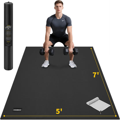 CAMBIVO Large Exercise Mat for Home Workout, 8'x6'/7'x5'/6'x4' (7 mm) Extra Thick Exercise Mat for Home Gym, Shoe-Friendly, Non-Slip Gym Mat for Jump Rope, Weights, Cardio, Fitness