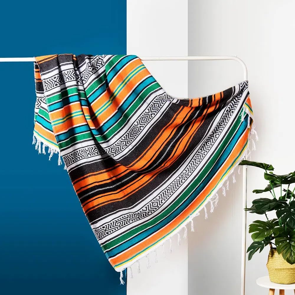 Airooglee 69" L x 51" W Large Mexican Blanket - Perfect as Yoga Outdoor Beach Serape Picnic Camping Woven Blanket, Boho Home Décor - Red