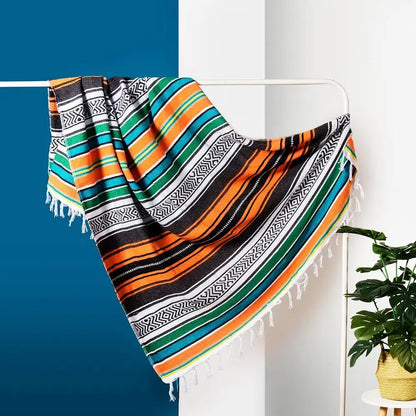 Airooglee 69" L x 51" W Large Mexican Blanket - Perfect as Yoga Outdoor Beach Serape Picnic Camping Woven Blanket, Boho Home Décor - Red