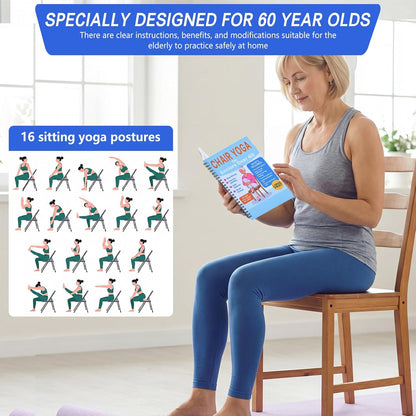 Chair Yoga for Seniors Over 60 Book & Chart – 30-Day Challenge, Gentle Seated Yoga Guide, Chair Yoga for Weight Loss & Flexibility, Senior Chair Exercises for Women & Men，Top Choice for Family Gifts (Purple)