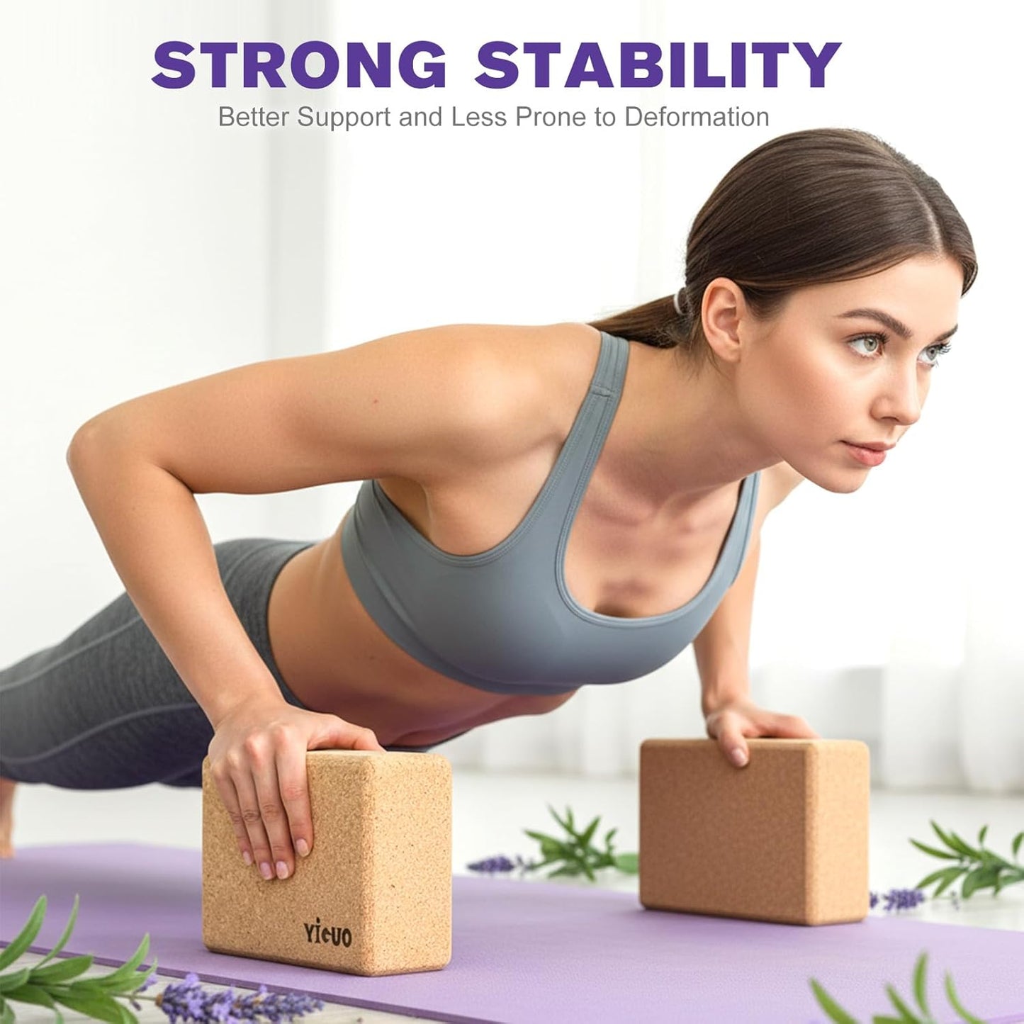 YIGUO 2 Pack Cork Yoga Blocks | Natural Eco-Friendly High Density Non-Slip Yoga Blocks for Women & Men | 9x6x3 Inches for Yoga, Pilates, Stretching
