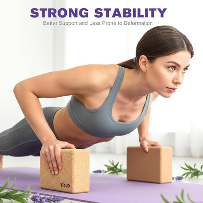 YIGUO 2 Pack Cork Yoga Blocks | Natural Eco-Friendly High Density Non-Slip Yoga Blocks for Women & Men | 9x6x3 Inches for Yoga, Pilates, Stretching