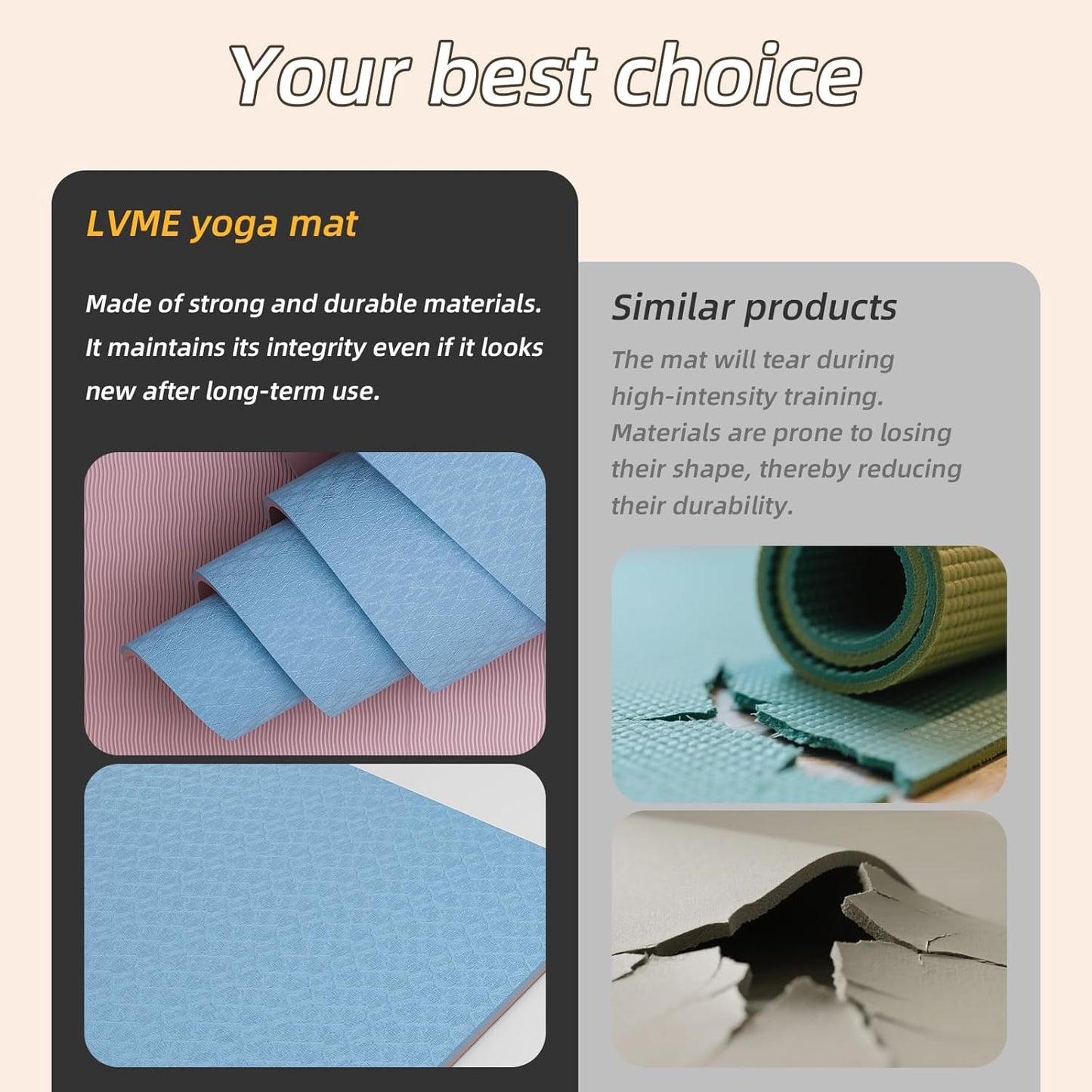 Yoga Mat Non Slip, Anti-Tear 1/4" & 2/5" Thick TPE Yoga Mats for Women and Men, a stylish and practical dual-tone yoga mat.72"x24" Exercise & Fitness Mat with Carrying Strap, Workout Mats for Yoga, Pilates and Floor Exercise