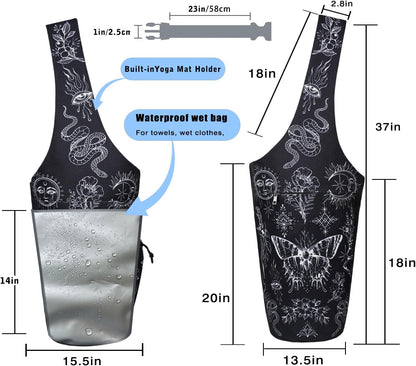 Yoga Mat Bag - Large Opening Long Tote Yoga Mat Carrier Holder Bag with Waterproof Wet Zipper Pocket and Drawstring Water Bottle Pocket - Yoga Bag Fit Most Size Mats