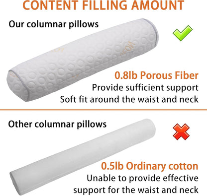 Cylindrical Pillow、 Fillable Porous Fiber Contour Neck Pillow、 (Pack of 2, White Jacquard) 18 x 4 inches、Bolster Pillow for Bed、Legs, Back and Yoga (18x4)