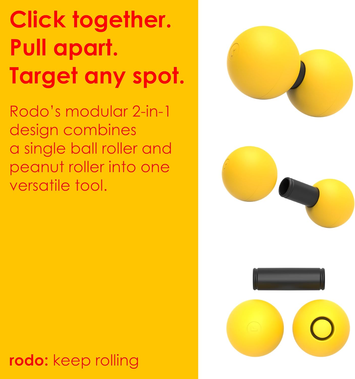 Rodo 2-in-1 Firm Peanut & Lacrosse Ball Roller | Deep Tissue Massage Tool for Fascia, Plantar Fasciitis, Hips & Back | Mobility & Recovery Roller | Compact, Travel-Friendly, Pilates, Therapy Ready
