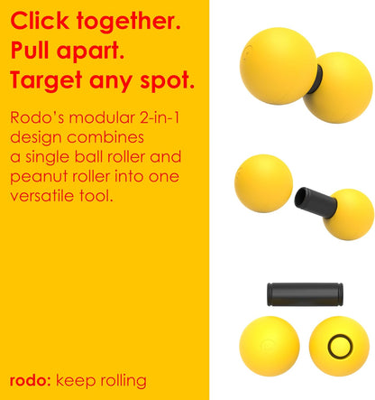 Rodo 2-in-1 Firm Peanut & Lacrosse Ball Roller | Deep Tissue Massage Tool for Fascia, Plantar Fasciitis, Hips & Back | Mobility & Recovery Roller | Compact, Travel-Friendly, Pilates, Therapy Ready