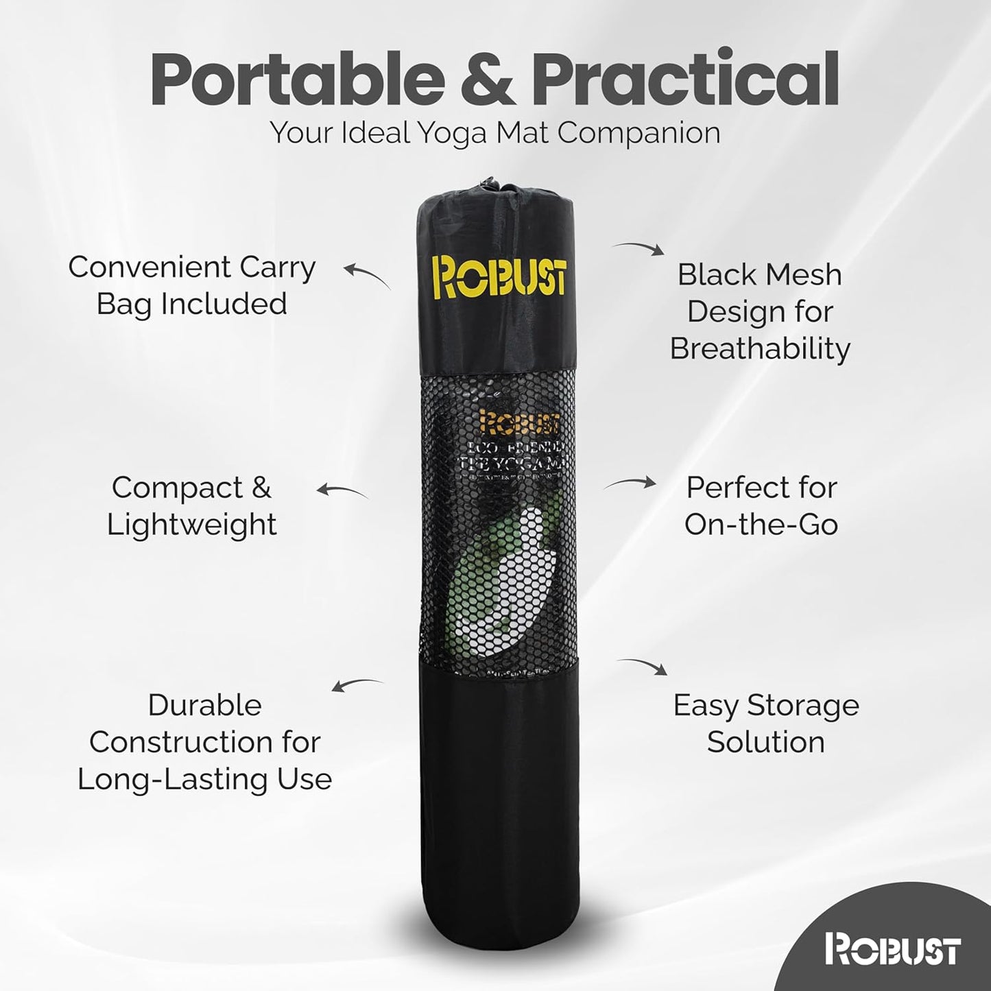 Robust Extra Thick Yoga Mat 1/4 & 1/3 & 2/5 Inch - Non Slip Exercise Mat with Alignment Lines, Carrying Strap, TPE Eco-Friendly Material for Knee Support, Sweat-Proof 72" x 24" for Women & Men