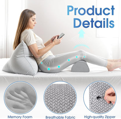 TranquilRelax Knee Pillow for Back Sleeping Memory Foam Half Moon Bolster Pillow for Legs, Under Knee Support, Ankle & Foot Comfort Orthopedic Pillow for Side Sleepers (Grey, 20.4" x 8" x 4.9")