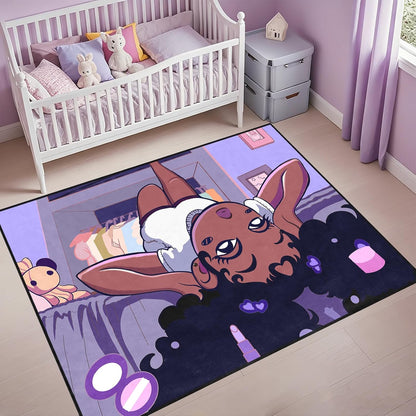 Black Girl Area Rug for Bedroom African Black Girls Floor Rugs for Living Room Playroom Cartoon Art Home Decor Soft Yoga Mats for Women Afro Purple 47" x 31" (2.7 x 3 Feet)