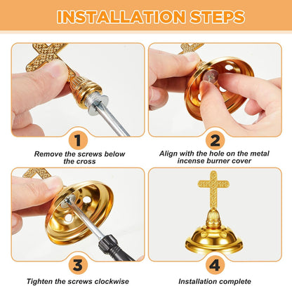 Zonon 1 Set Incense Burner with Tong, Frankincense Charcoal Incense Stand Holder, Ideal for Yoga, Spa, Aromatherapy, Home and Christian Church Censer (Gold,Retro)